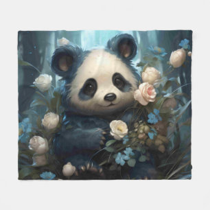 Cobertor De Velo Gentil Urso Panda Entre Rosas Selvagens