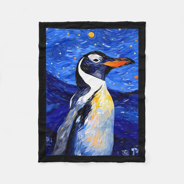 Cobertor De Velo Gentoo Penguin Starry Night Painting Men Women Kid (Frente)
