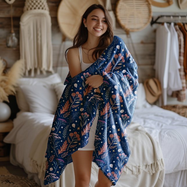 Cobertor De Velo Geodos de Folhagem Celestial e Estrelas Azul (Criador carregado)