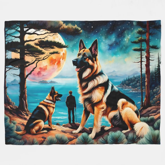 Cobertor De Velo German shepherd caminhando em Montanha (Frente (Horizontal))