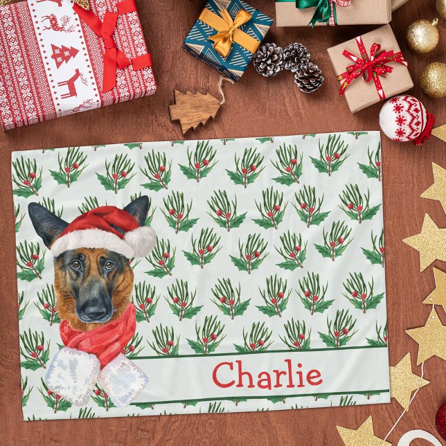 Cobertor De Velo German shepherd de Natal com nome de cão (Criador carregado)