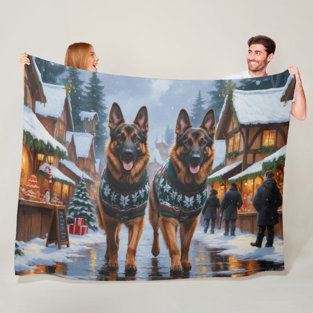 Cobertor De Velo German Shepherd Dogs Christmas Snow Holiday (In Situ)