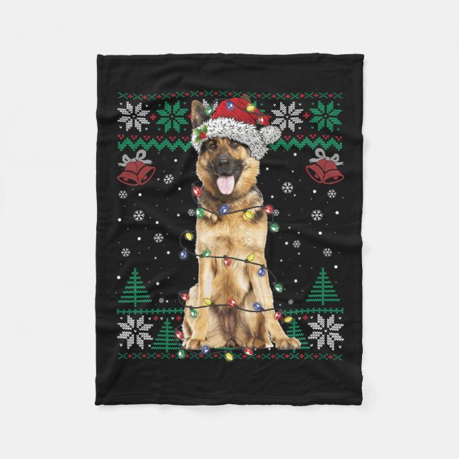 Cobertor De Velo German shepherd Papai noel de Natal Cachorro Suado (Frente)