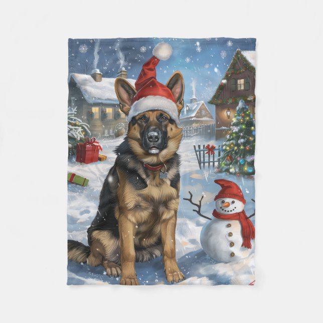 Cobertor De Velo German shepherd Winter Wonderland Natal Joy (Frente)