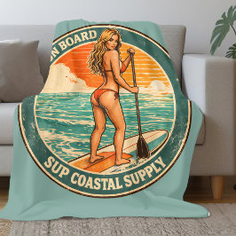 Cobertor De Velo Get On Board SUP Pinup Paddleboard Retro Surf Shop