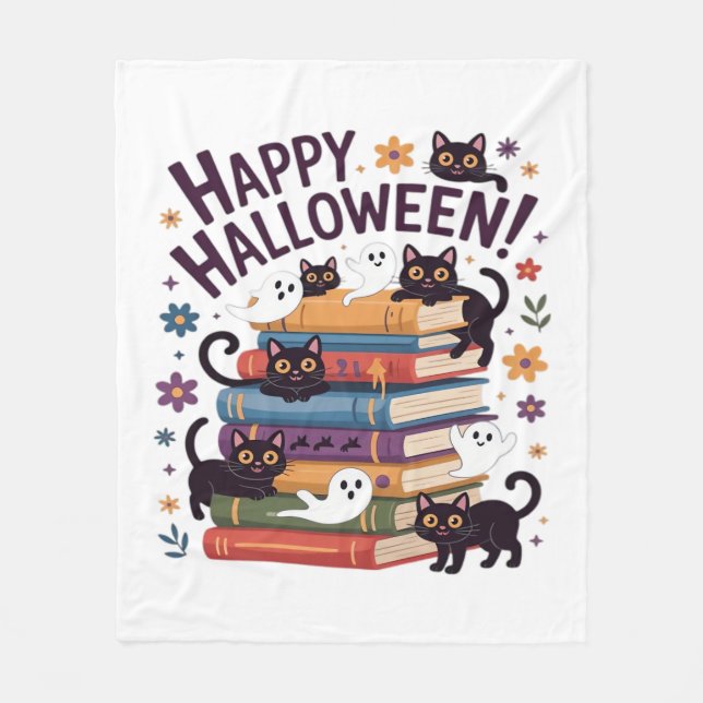 Cobertor De Velo Ghost Cat Lading Books Lover Oferece Spoo de Hallo (Frente)