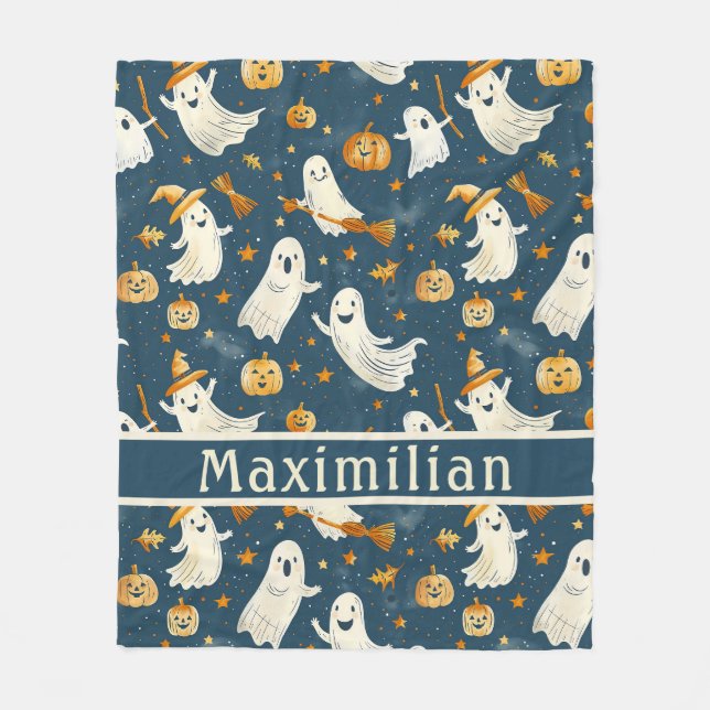 Cobertor De Velo Ghost Pumpkin Caindo Folhas Teares (Frente)