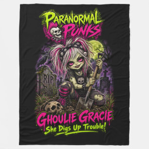 Cobertor De Velo Ghoulie Gracie - Panfletos Paranormais Fleece Blan