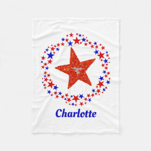 Cobertor De Velo Ginástica Stars Nome Monograma Azul Branco Vermel