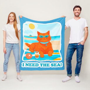 Cobertor De Velo Ginger Cat na Praia Preciso do Verão do Mar