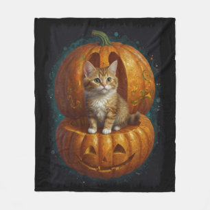 Cobertor De Velo Ginger Tabby Kitten do Halloween Vivendo numa Abób