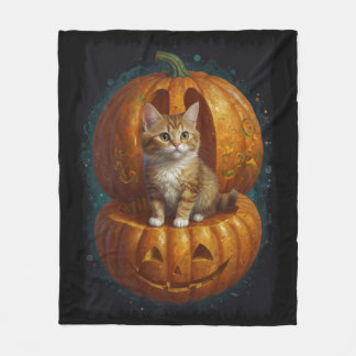 Cobertor De Velo Ginger Tabby Kitten do Halloween Vivendo numa Abób