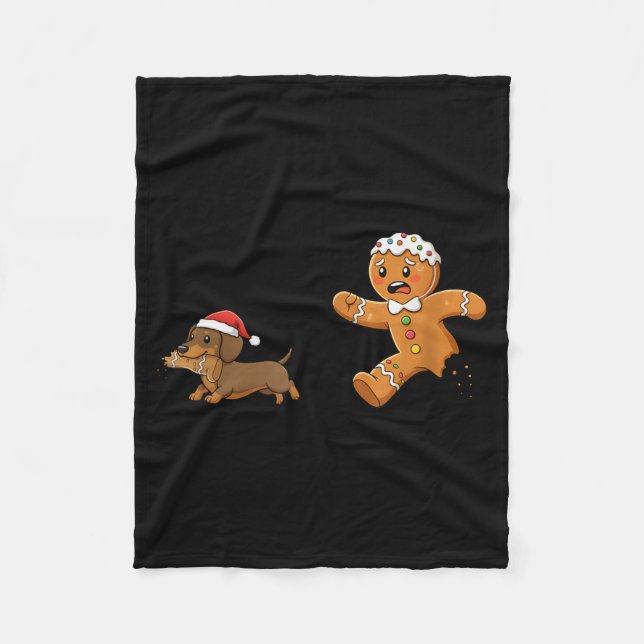 Cobertor De Velo Gingerbread Cookie Chasing Dachshund Christmas Dog (Frente)