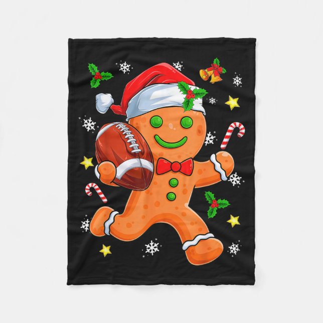 Cobertor De Velo Gingerbread Cookie Playing Football Merry Christma (Frente)
