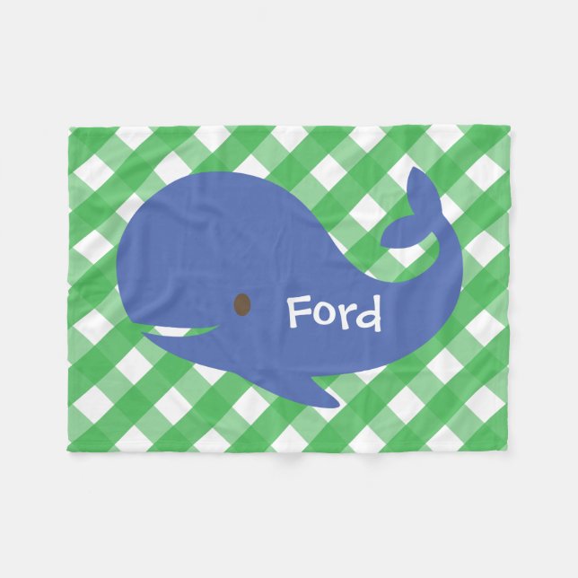 Cobertor De Velo Gingham Whale Personalizado Fleece Blanket (Frente (Horizontal))
