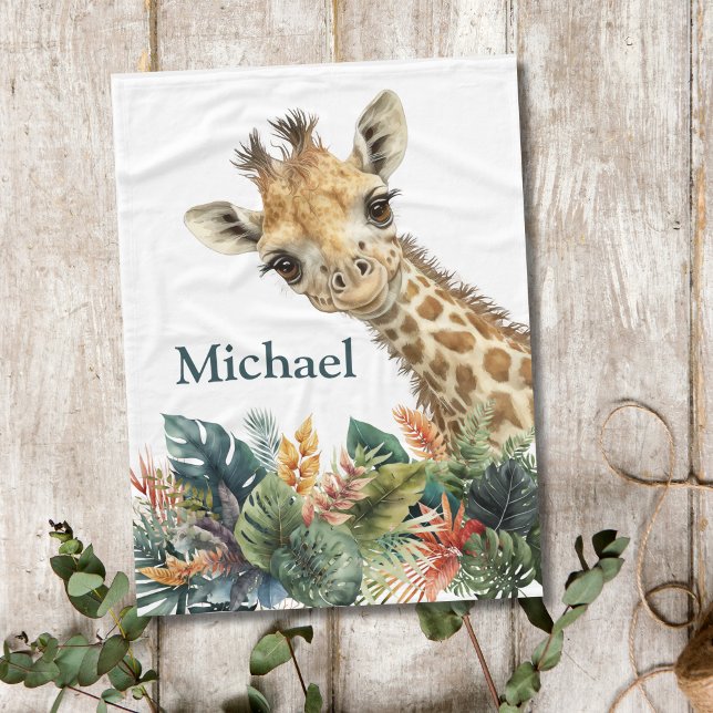 Cobertor De Velo Girafa Personalizada Cama-Cama-Cama Nursery Baby (Personalized Giraffe Baby Blanket. 30x40 inches.)