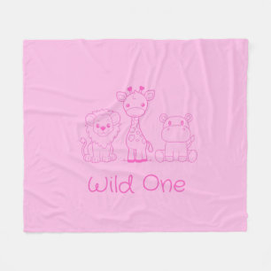 Cobertor De Velo Girafa "Wild One", Leão, Contorno Rosa Hippo