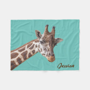Cobertor De Velo Giraffe Animal em Nome Teal Personalizado