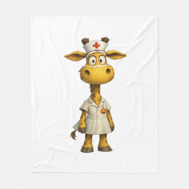 Cobertor De Velo Giraffe Nurse Cartoon - Whimsical Healthcare Hero (Frente)