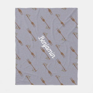 Cobertor De Velo Giraffe Safari Nome Personalizado Blue Boy