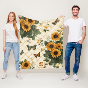 Cobertor De Velo Girassóis e borboletas em amarelo claro
