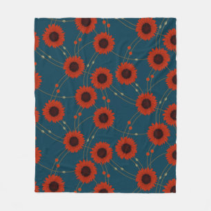 Cobertor De Velo Girassóis Retro Florais Vermelhos Art Nouveau Alea