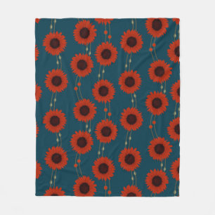 Cobertor De Velo Girassóis Vermelhos Art Nouveau Retrô Floral Listr