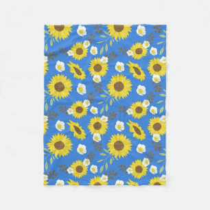 Cobertor De Velo Girassol Amarelo Flor Floral Fundo Azul