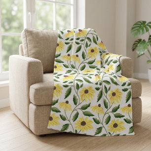 Cobertor De Velo Girassol Amarelo Verde Aquarela Flor Silvestre