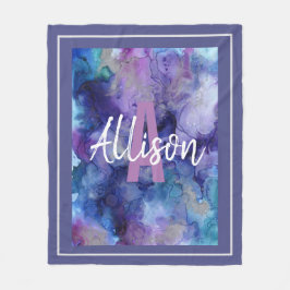 Cobertor De Velo Girassol Roxo e Azul Nome Monograma