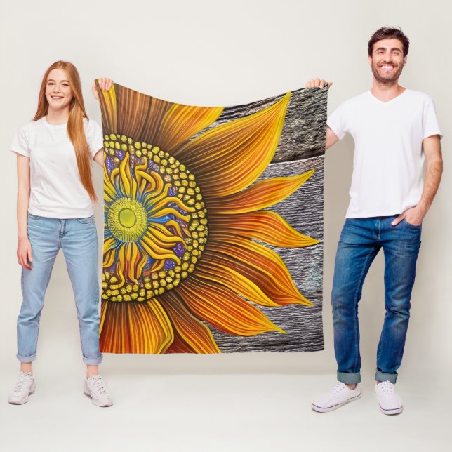 Cobertor De Velo Girassol russo ensolarado em Conselho de celeiro (In Situ)