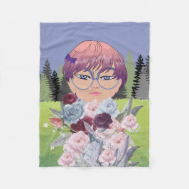 COBERTOR DE VELO GIRL ANIME , COM FLORES