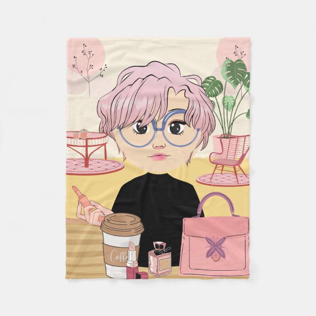 COBERTOR DE VELO GIRL ANIME, USANDO A MATIZAÇÃO EM UM LUGAR DE CAFÉ (Frente)