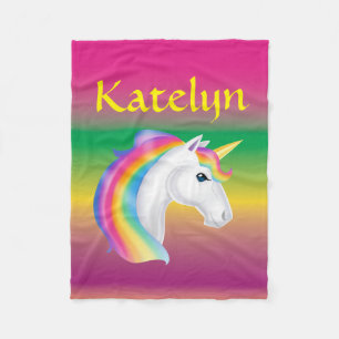 Cobertor De Velo Girls Custom Name Rainbow Unicorn Fleece