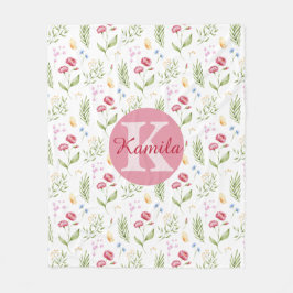 Cobertor De Velo Girls Cute Monogram Name Floral Fleece Blanket