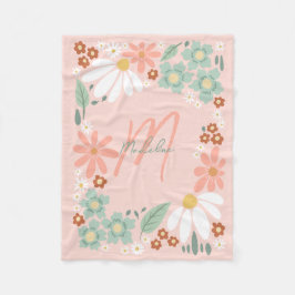 Cobertor De Velo Girls Cute Pink Retro Wildflower Monogrammed