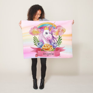 Cobertor De Velo Girls Cute Purple Unicorn Rainbow Nome Personaliza
