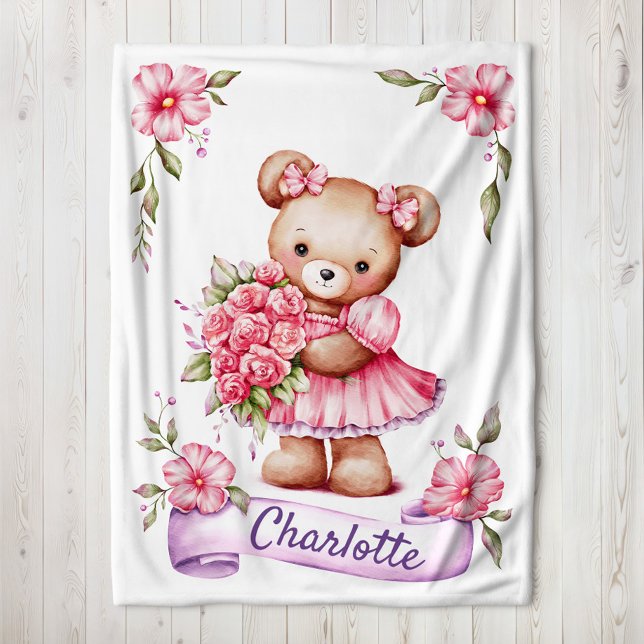 Cobertor De Velo Girls Cute Teddy Bear Kids Fleece Blanket (Criador carregado)