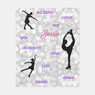 Cobertor De Velo Girls Figure Skating Typography Snowflake