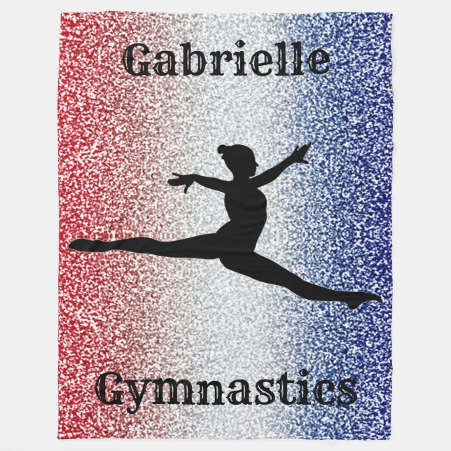 Cobertor De Velo Girls Gymnast Red, White e Blue Sparkle Personaliz (Frente)