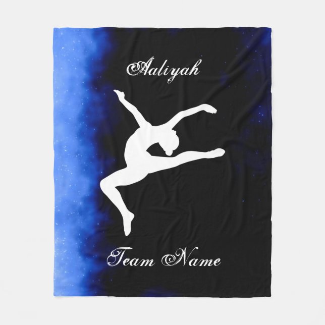Cobertor De Velo Girls Gymnastics Black, Blue, White com Nome da Eq (Frente)
