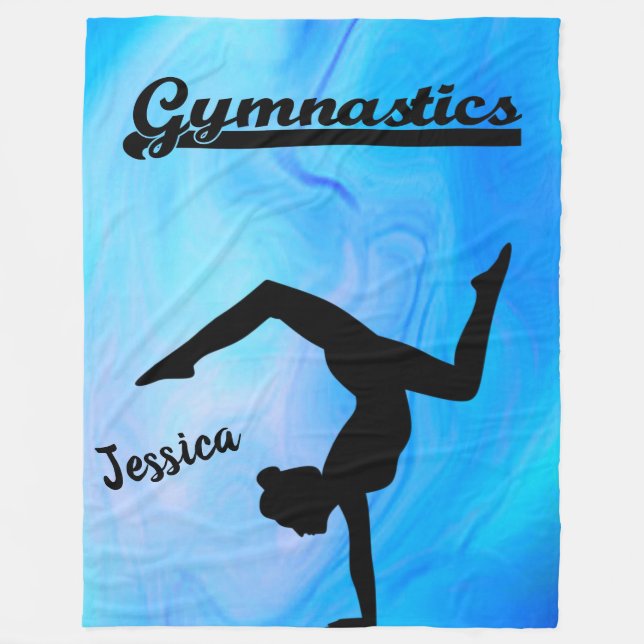 Cobertor De Velo Girls Gymnastics Blue Swirl Custom Name (Frente)
