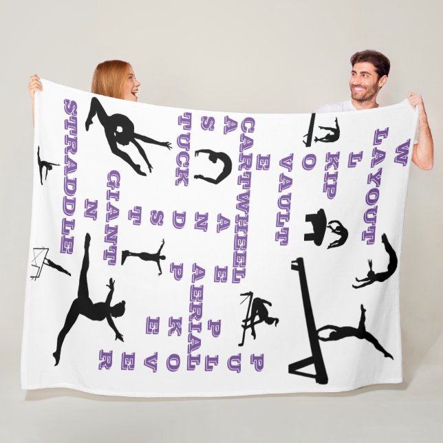 Cobertor De Velo Girls Gymnastics Crossword White, Purple & Black (In Situ)