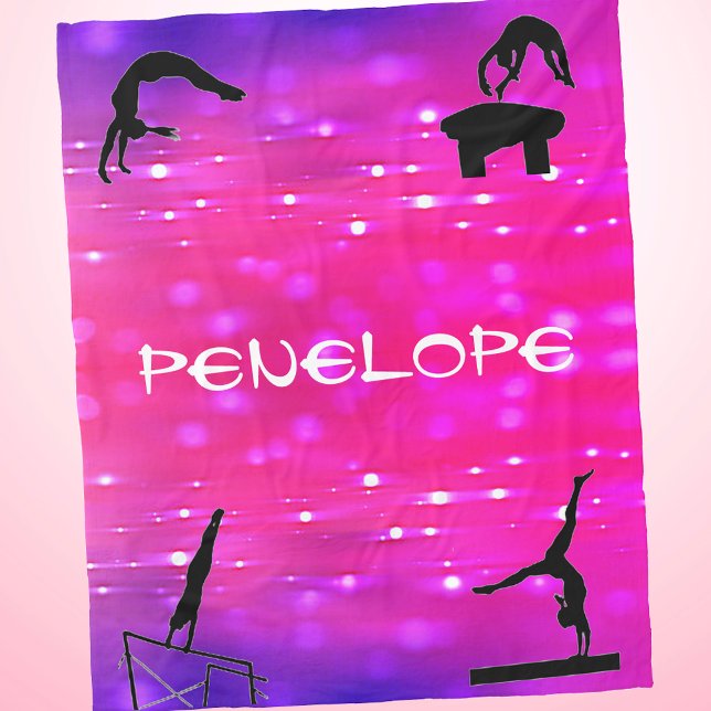 Cobertor De Velo Girls Gymnastics Eventos Rosa / Púrpura Cobertura (Pink and Purple Gymnastics Events Blanket with Name)