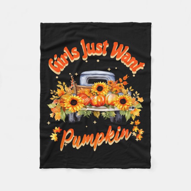 Cobertor De Velo Girls Just Want Pumpkin Autumn Fall Sunflower Truc (Frente)