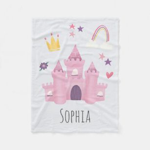 Cobertor De Velo Girls Pink Princess Castle, Rainbow and Crown