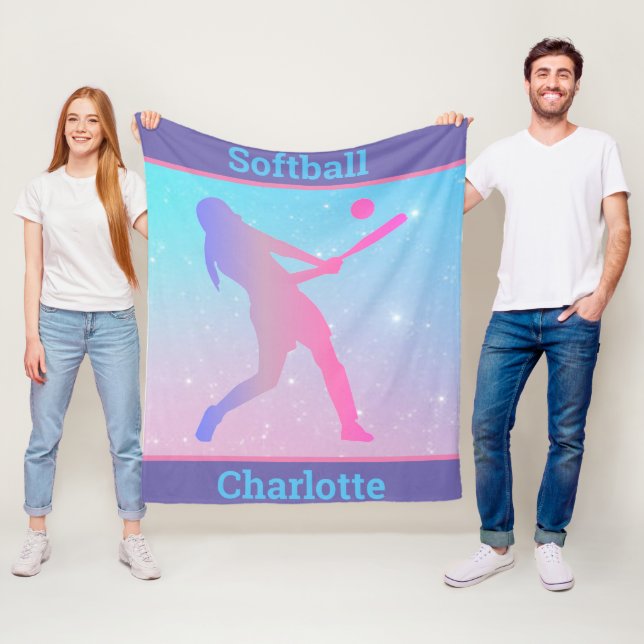 Cobertor De Velo Girls Softball Pastel Fleece Blanket (In Situ)