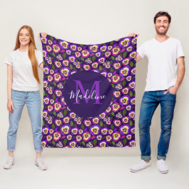 Cobertor De Velo Girly Floral Pansies Padrão Monograma Roxo