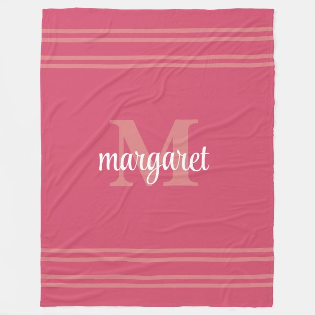 Cobertor De Velo Girly hot pink  white monogram name Fleece Blanket (Frente)