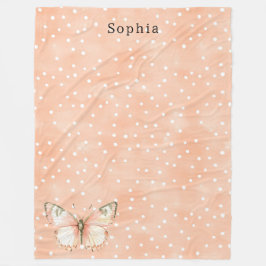 Cobertor De Velo Girly Peach White Dots Butterfly  